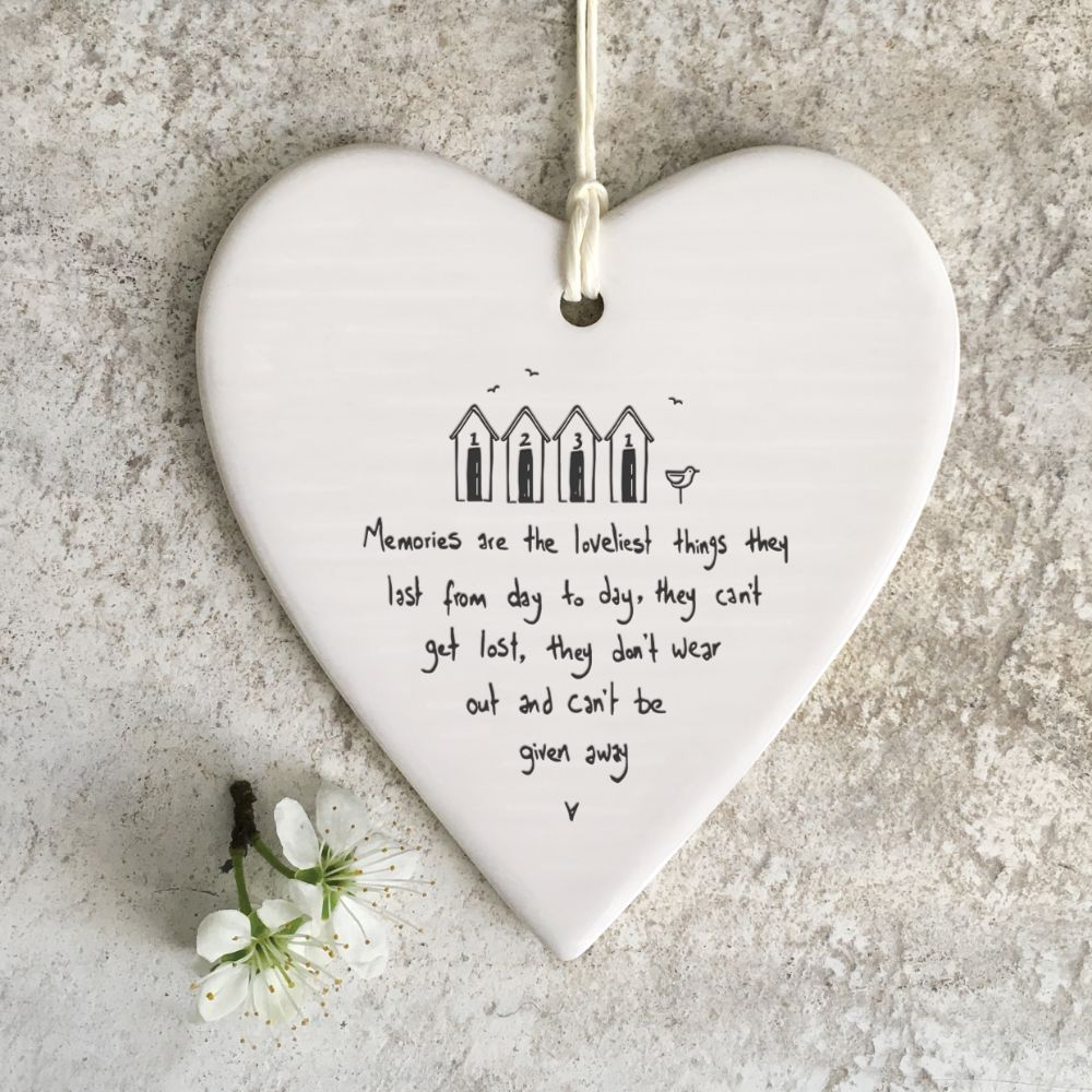 East Of India Memories Last Wobbly Heart Shaped Ceramic Hanging Plaque
