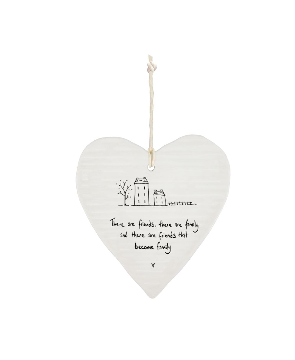 East Of India Friends Can Be Family Wobbly Heart Shaped Ceramic Hanging Plaque