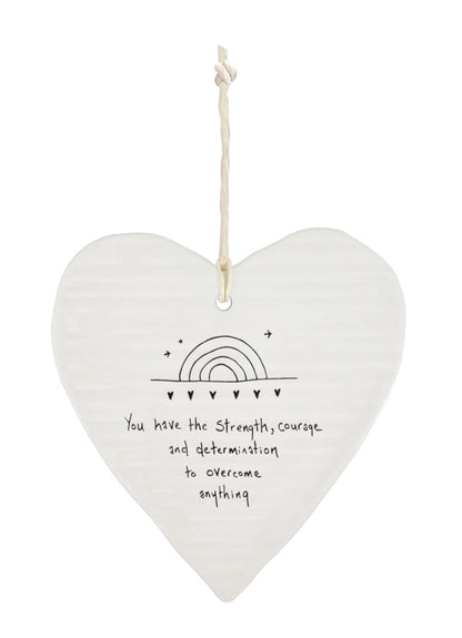 East Of India Overcome Anything Wobbly Heart Shaped Ceramic Hanging Plaque