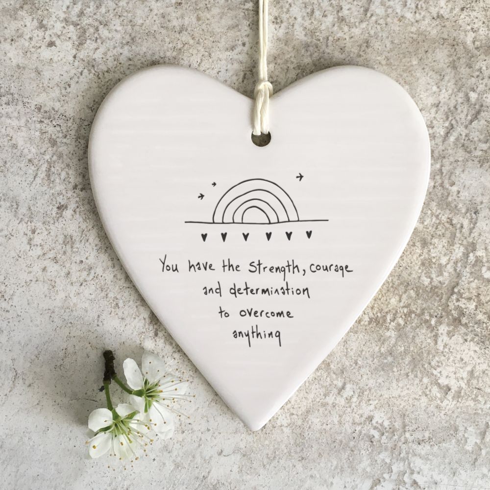 East Of India Overcome Anything Wobbly Heart Shaped Ceramic Hanging Plaque