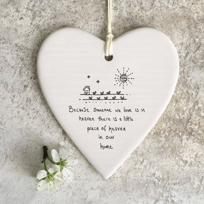 East Of India Piece Of Heaven Wobbly Heart Shaped Ceramic Hanging Plaque