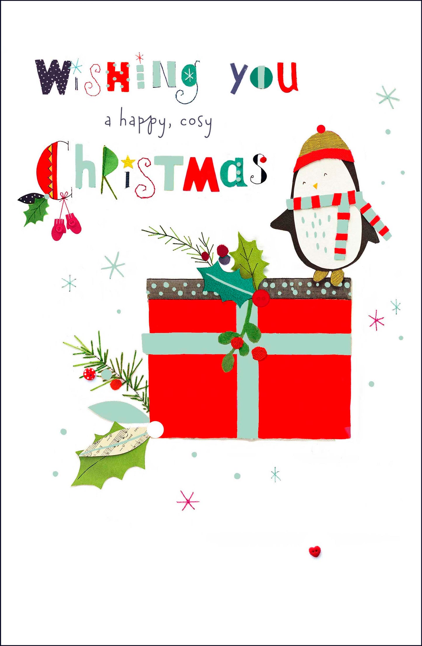 Happy & Cosy Embellished Button Box Christmas Greeting Card