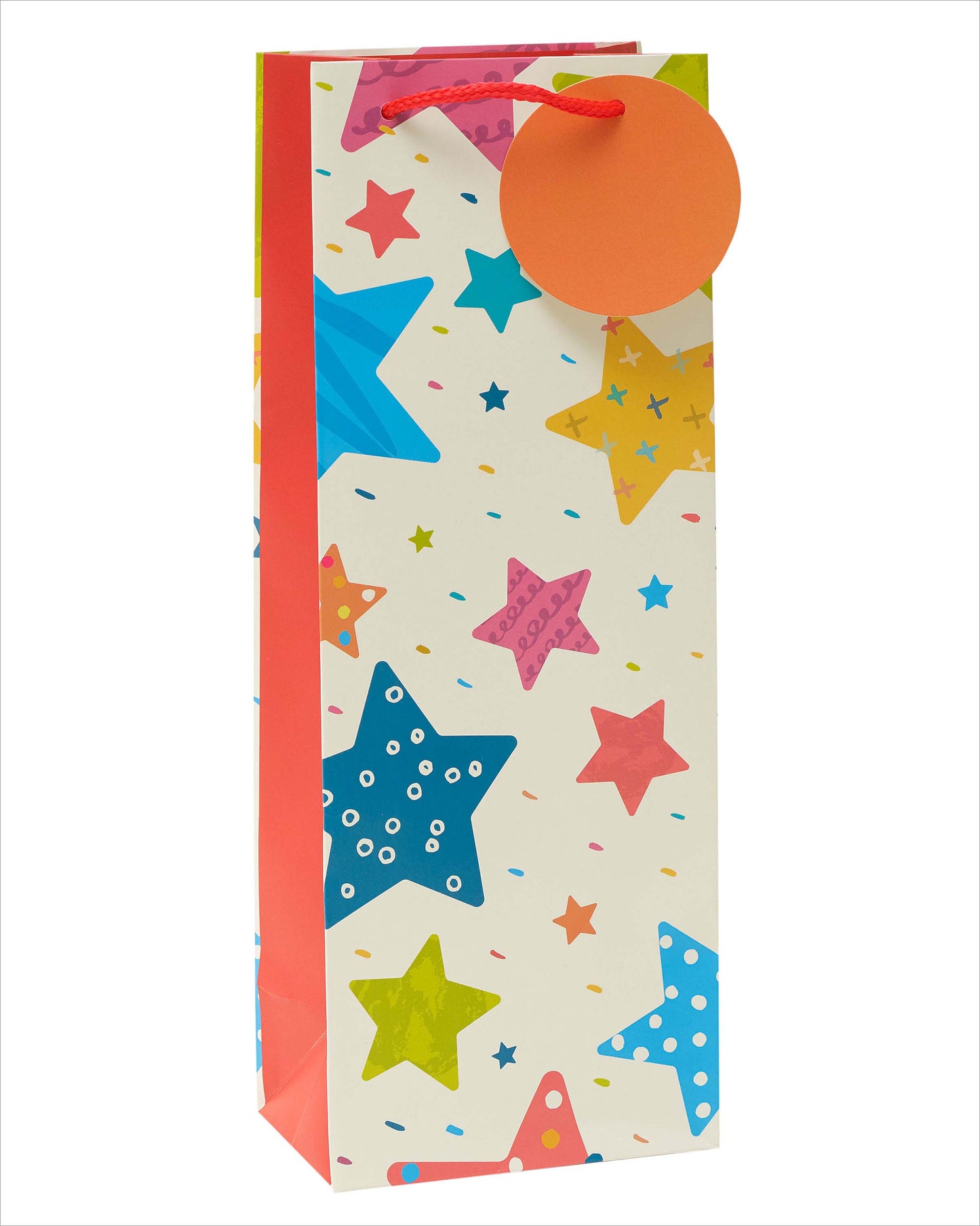 Colourful Stars Patterned Bottle Gift Bag With Tag