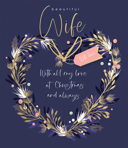 A Beautiful Wife Embellished & Gold Foiled Christmas Card