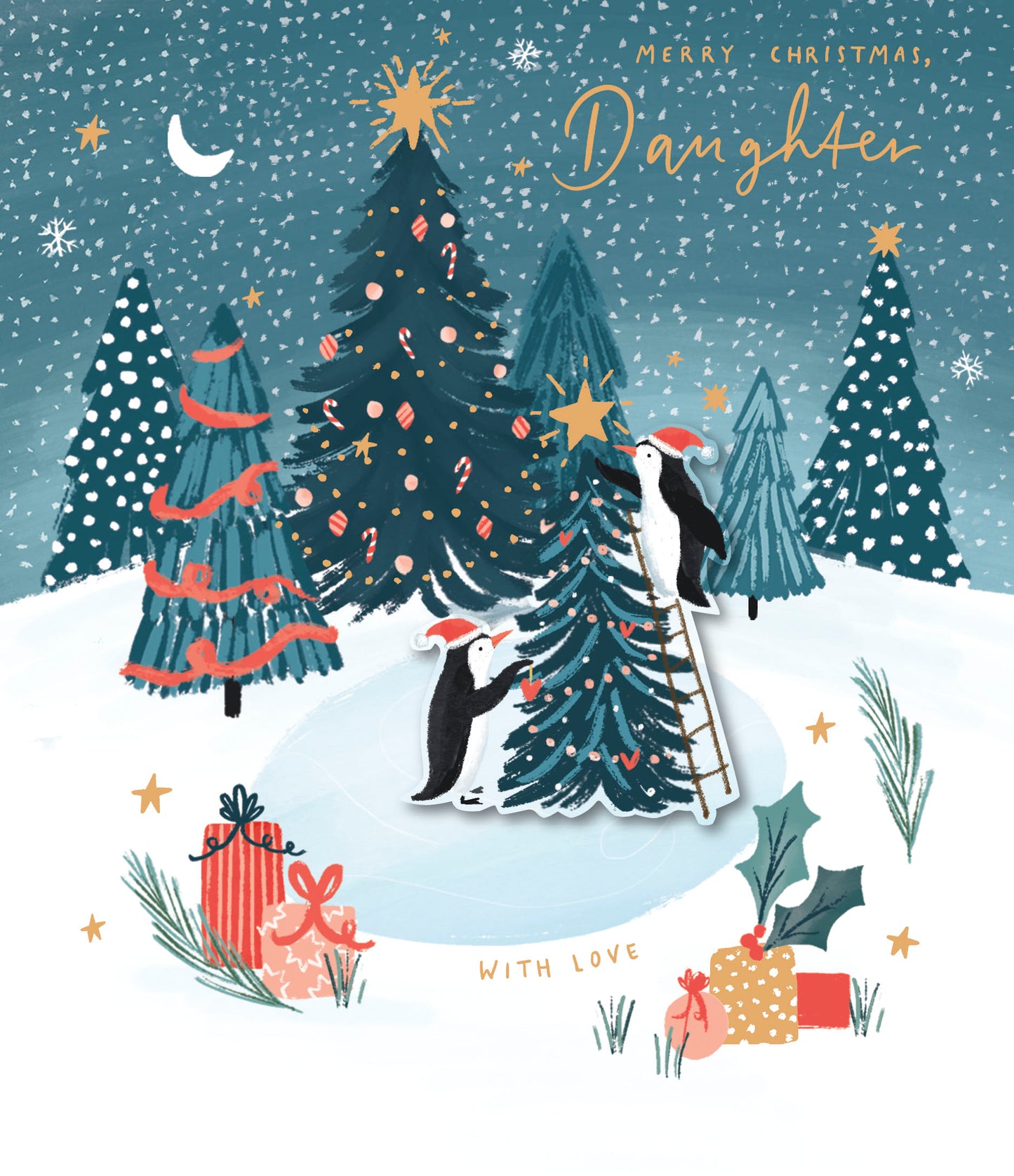 Daughter With Love Embellished & Gold Foiled Christmas Card