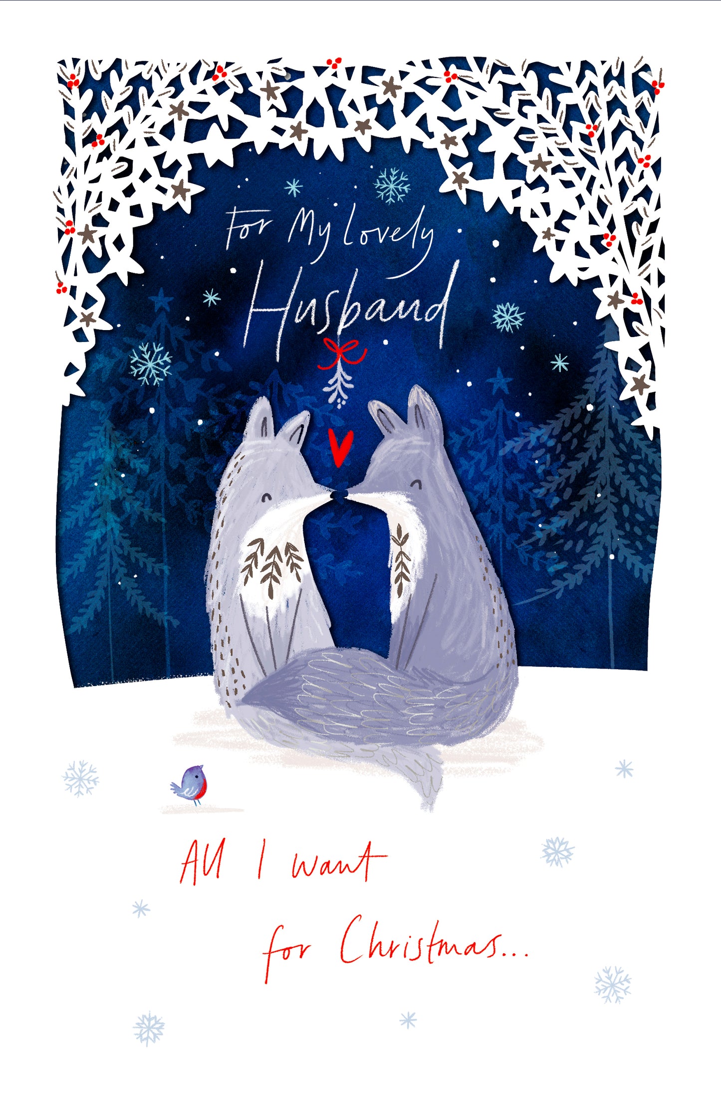 Lovely Husband All I Want 3D Cut Out Foxes Christmas Card