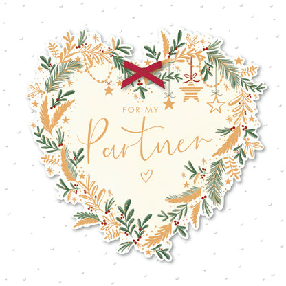 To My Partner Luxury Wreath Embellished Christmas Card