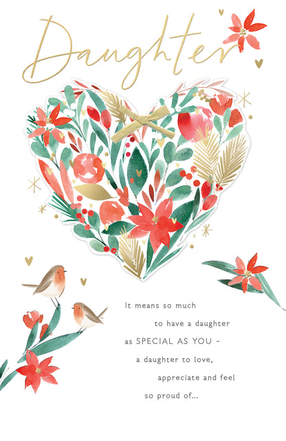 Special Daughter Heart Foiled & Embellished Christmas Card