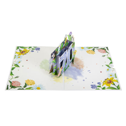 Floral 70th Birthday Pop Up Greeting Card