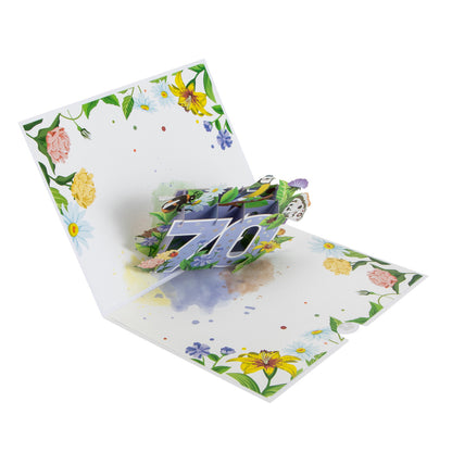 Floral 70th Birthday Pop Up Greeting Card