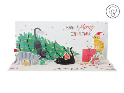 Light Up Christmas Tree Cats Panoramic Pop Up Christmas Card