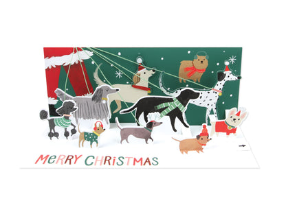 Santa's Dog Walk Panoramic Pop-Up Christmas Greeting Card