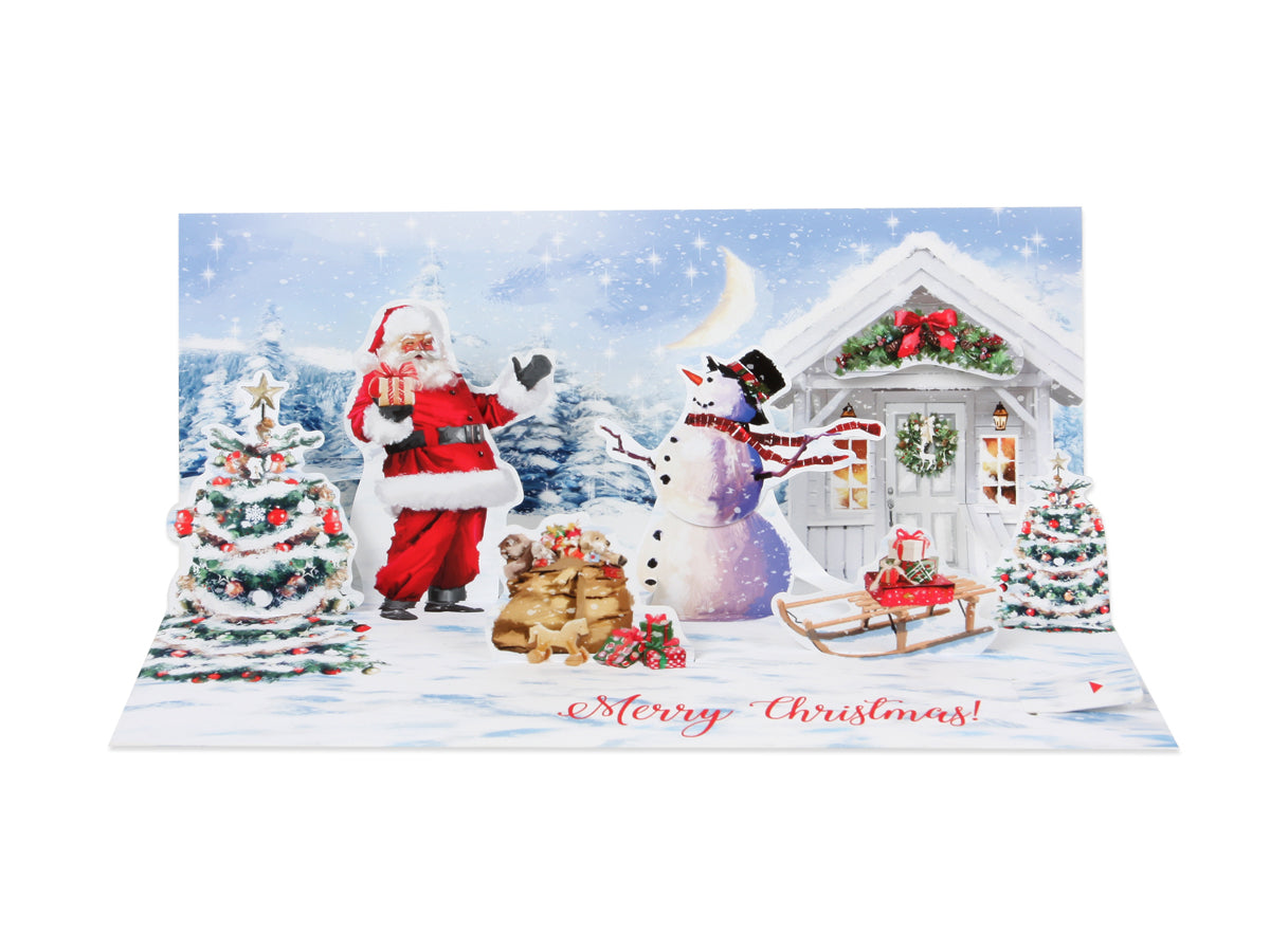 Light Up Santa & Snowman Panoramic Pop Up Christmas Card