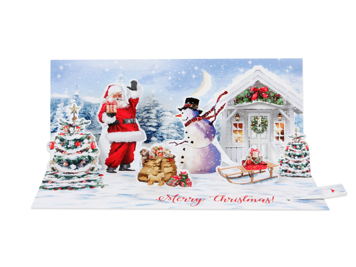 Light Up Santa & Snowman Panoramic Pop Up Christmas Card