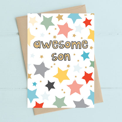 Awesome Son Foiled Stars Greeting Card