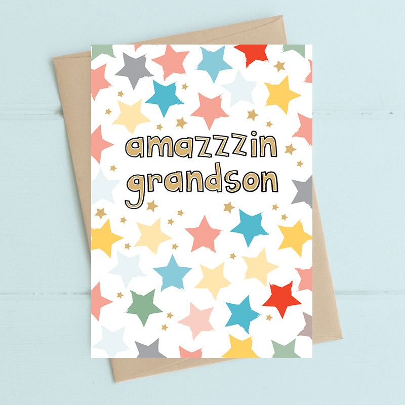 Amazzin Grandson Foiled Stars Greeting Card