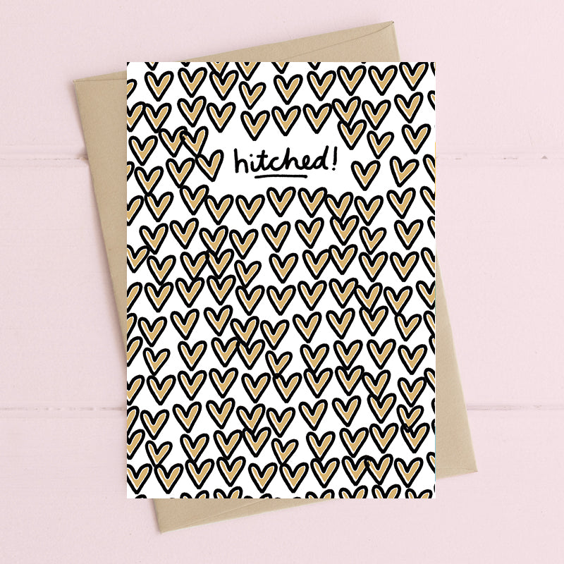 Hitched Foiled Hearts Wedding Greeting Card