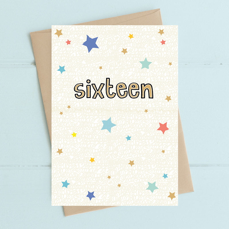 16th Sixteen Birthday Foiled Stars Greeting Card