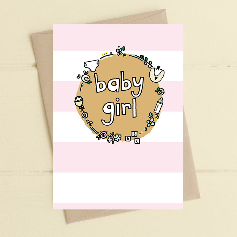 Baby Girl Pink New Baby Foiled Greeting Card