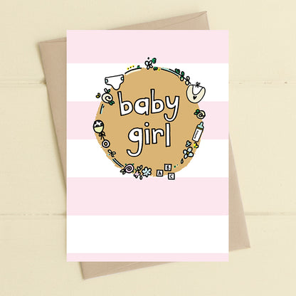 Baby Girl Pink New Baby Foiled Greeting Card