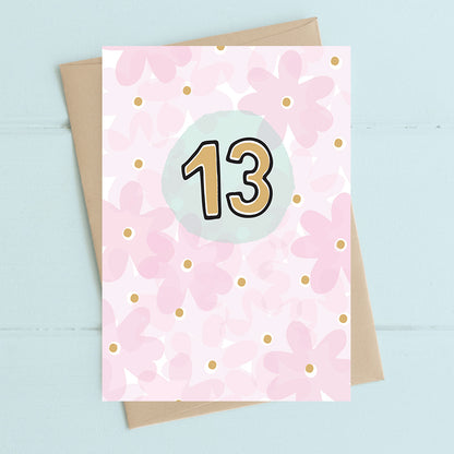 13th Birthday Foiled Floral Greeting Card