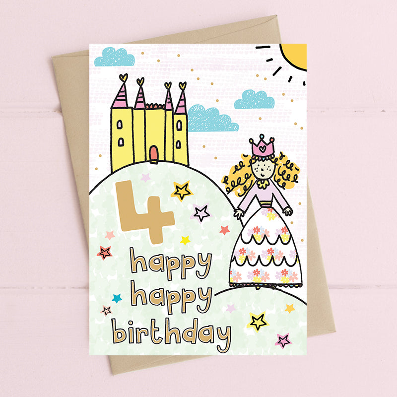 Happy Happy Girls 4th Birthday Greeting Card