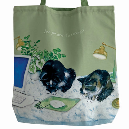 Little Dog Laughed Office Cats Sure It's A Mouse? Packable Tote Bag