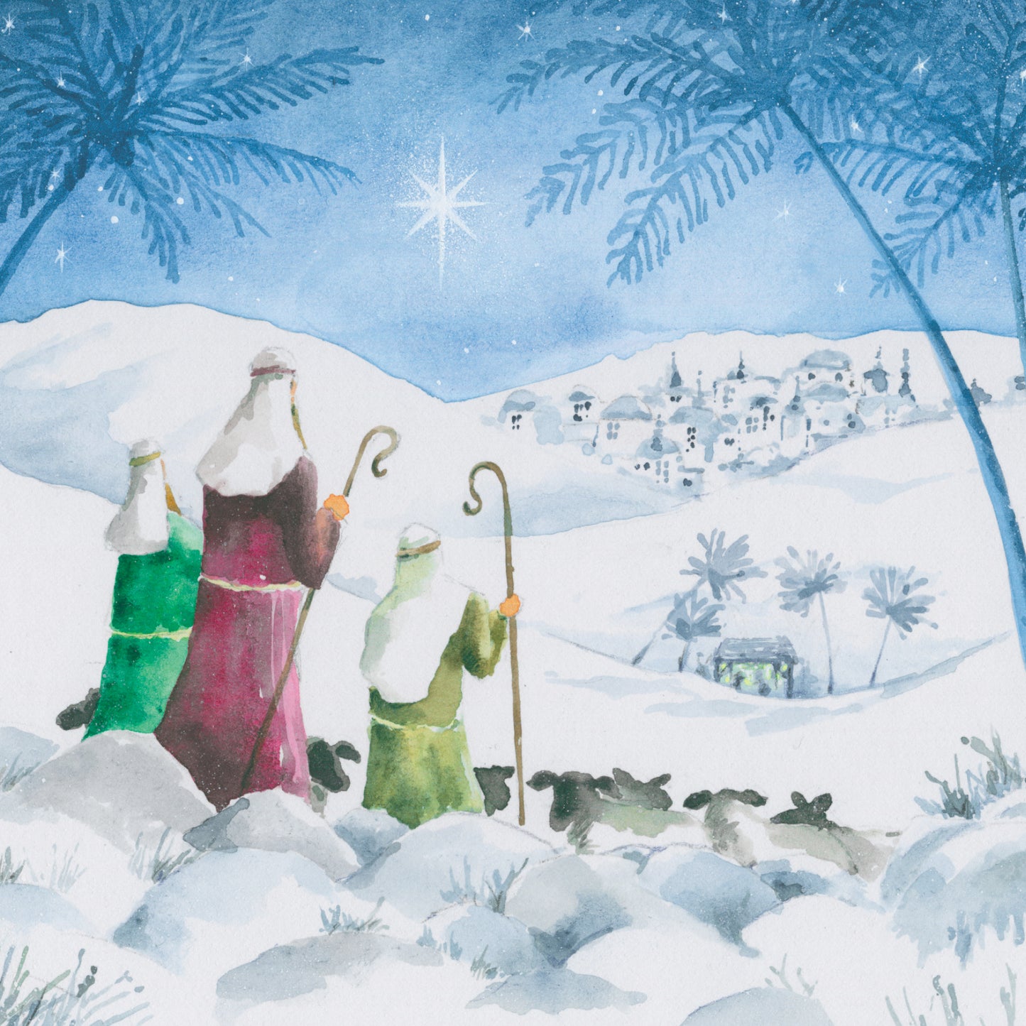 Pack of 8 While Shepherds Watched Charity Christmas Cards