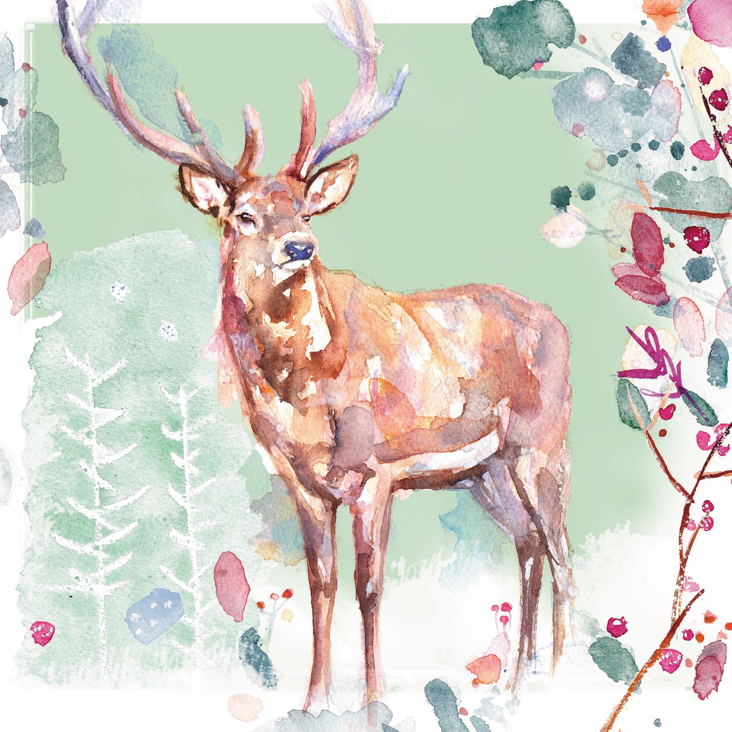 Pack of 8 Watercolour Stag Charity Christmas Cards