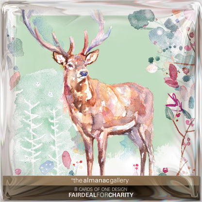 Pack of 8 Watercolour Stag Charity Christmas Cards