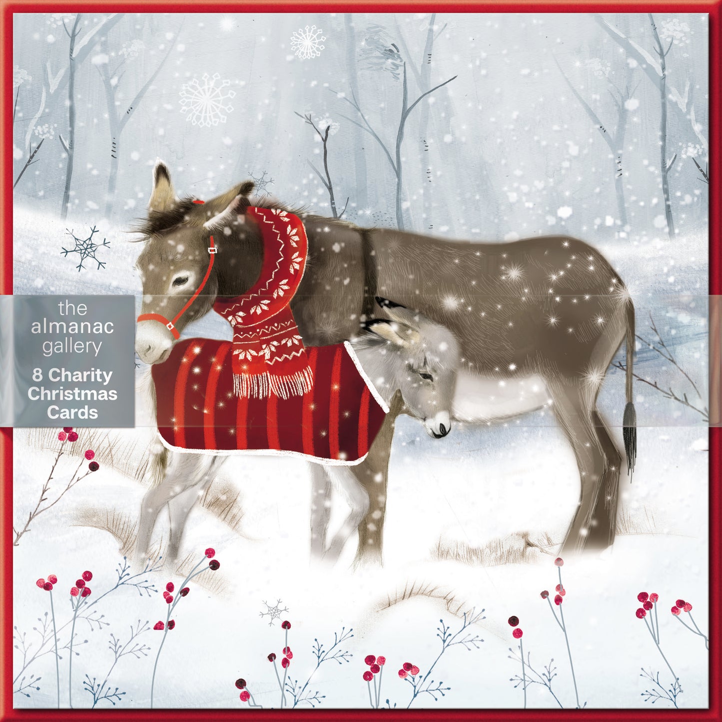 Pack of 8 Donkeys In The Snow Charity Christmas Cards
