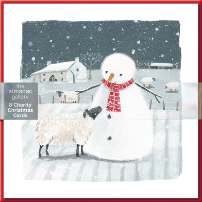 Pack of 8 Snowy Snowman & Sheep Charity Christmas Cards