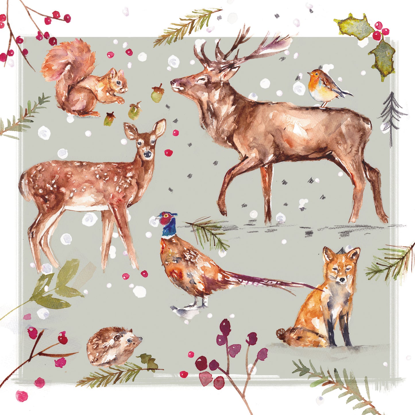 Pack of 8 Winter Wildlife Watercolour Charity Christmas Cards