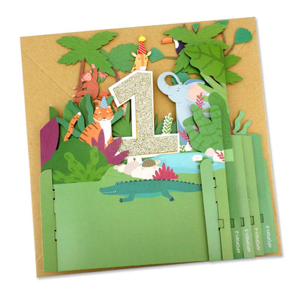 1st Birthday Jungle Party 3D Pop Up Birthday Greeting Card