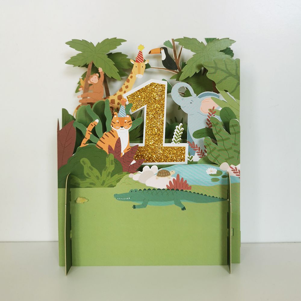 1st Birthday Jungle Party 3D Pop Up Birthday Greeting Card