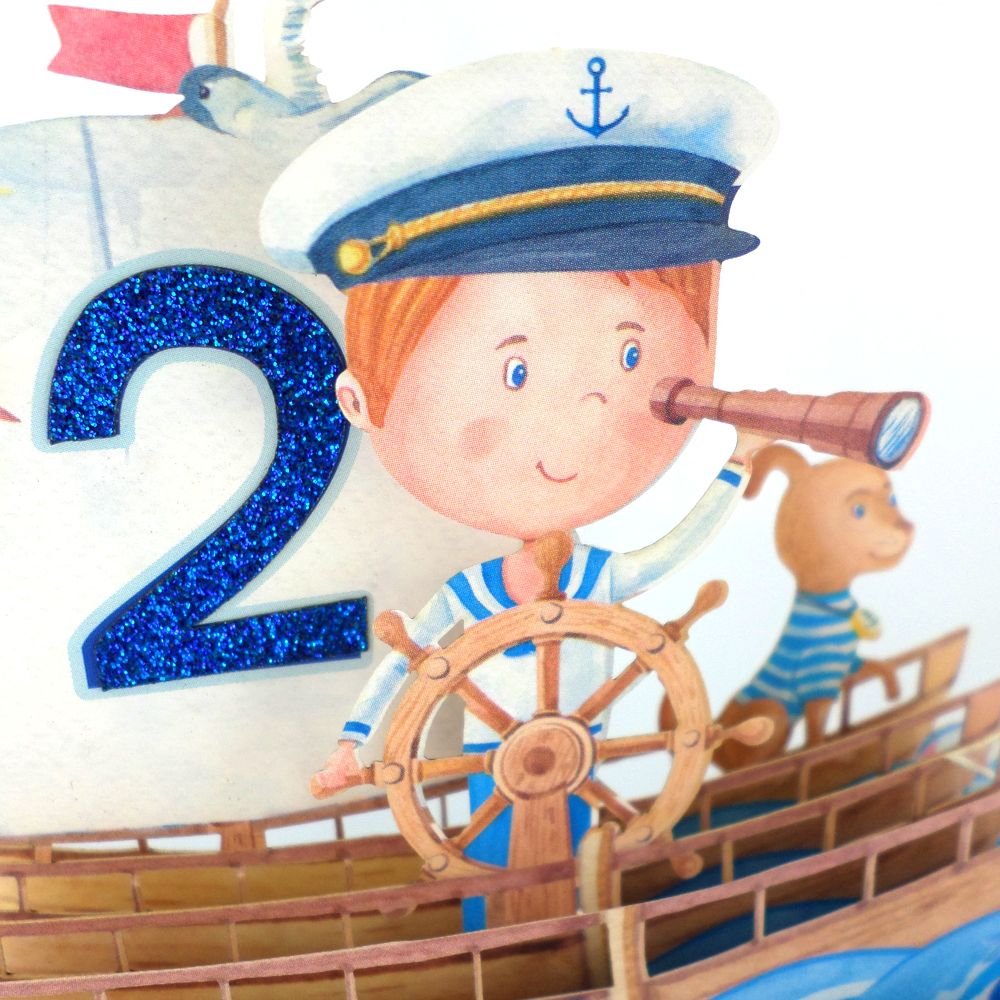 Boys 2nd Birthday Sailor Boy 3D Pop Up Birthday Greeting Card