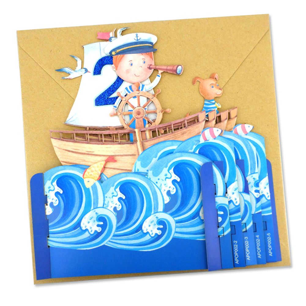 Boys 2nd Birthday Sailor Boy 3D Pop Up Birthday Greeting Card