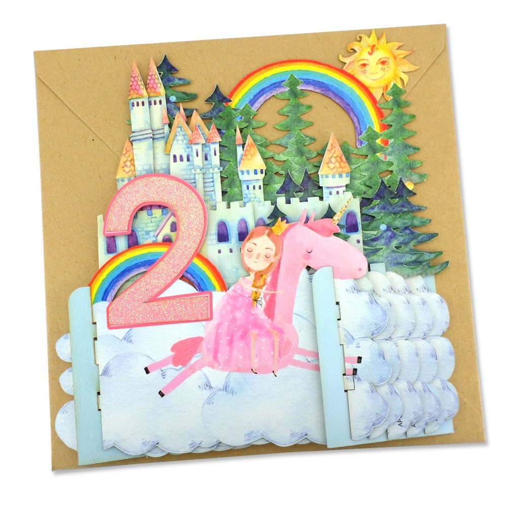 Girls 2nd Birthday Fairytale 3D Pop Up Birthday Greeting Card