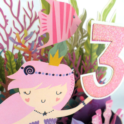 Girls 3rd Birthday Mermaid & Seahorse 3D Pop Up Birthday Greeting Card