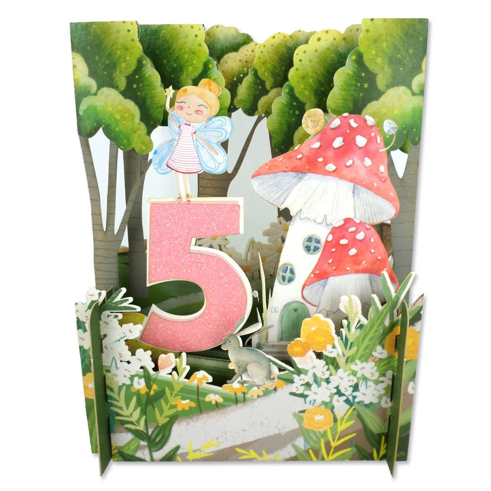 Girls 5th Birthday Fairies 3D Pop Up Birthday Greeting Card