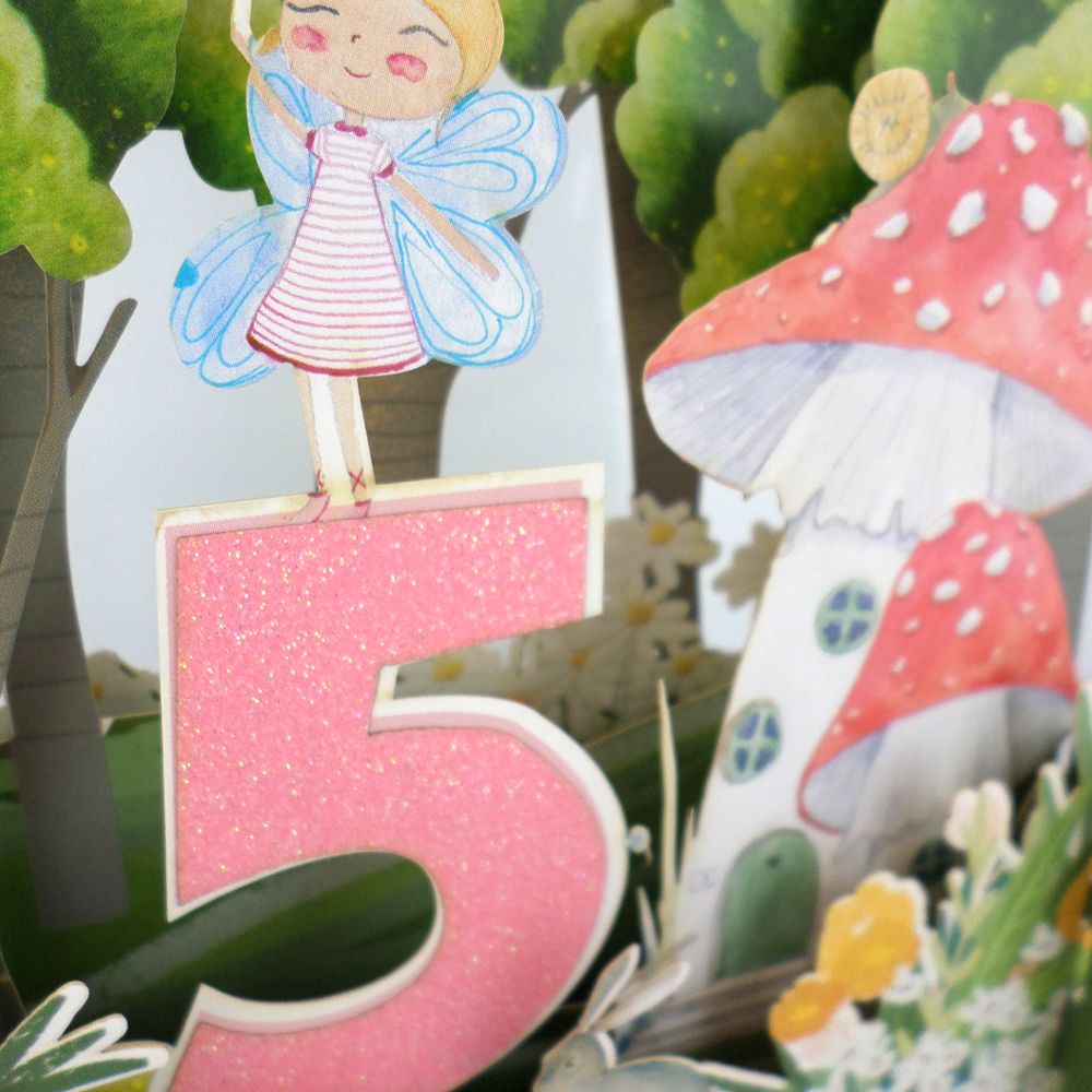 Girls 5th Birthday Fairies 3D Pop Up Birthday Greeting Card