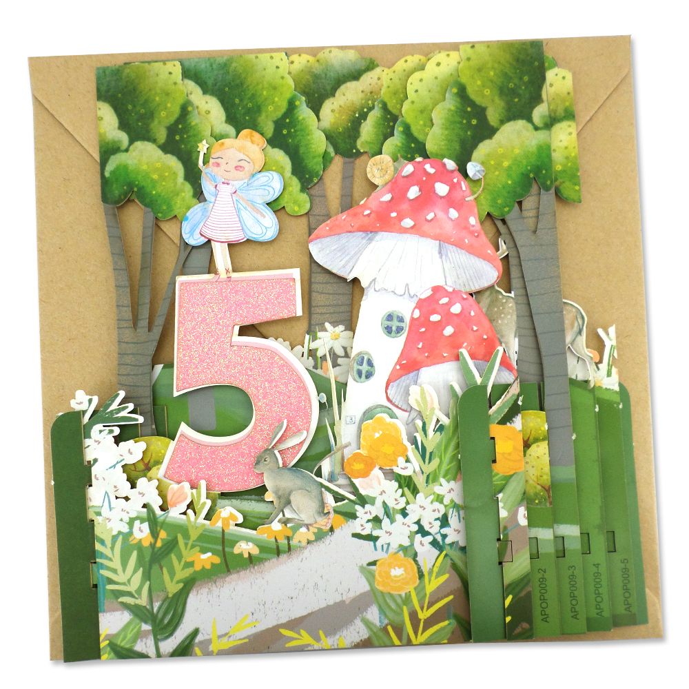 Girls 5th Birthday Fairies 3D Pop Up Birthday Greeting Card