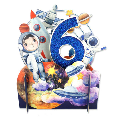 Boys 6th Birthday Spaceman & Rocket 3D Pop Up Birthday Greeting Card