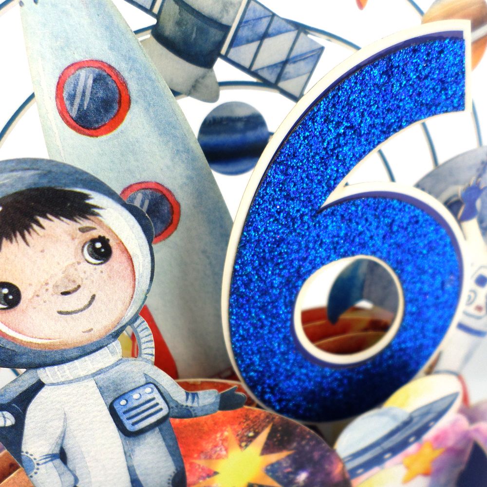 Boys 6th Birthday Spaceman & Rocket 3D Pop Up Birthday Greeting Card