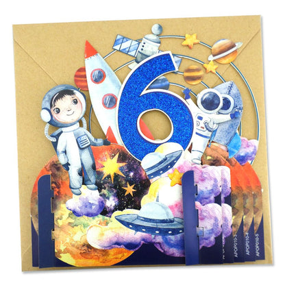 Boys 6th Birthday Spaceman & Rocket 3D Pop Up Birthday Greeting Card