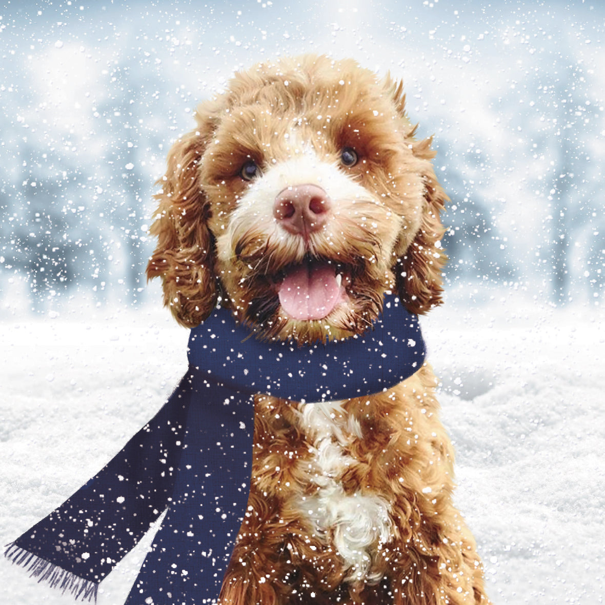 Pack of 8 Louie In Snow Cute Dog Mini Charity Christmas Cards