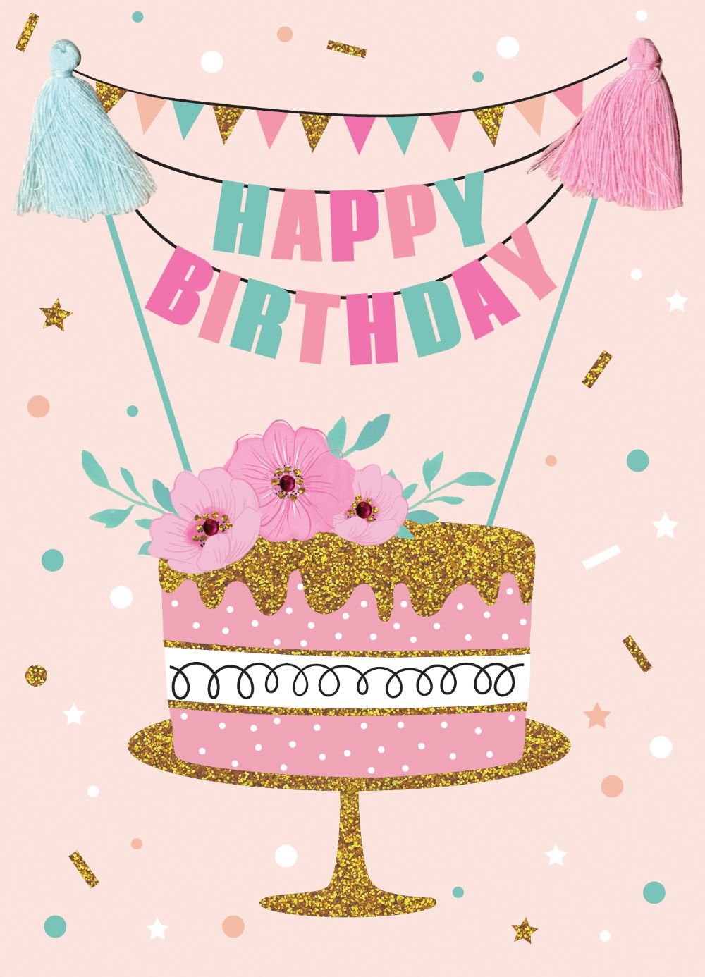 Happy Birthday Cake Embellished Birthday Greeting Card