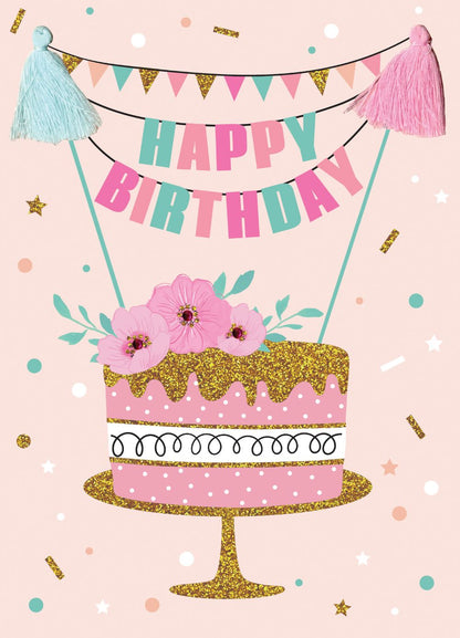 Happy Birthday Cake Embellished Birthday Greeting Card