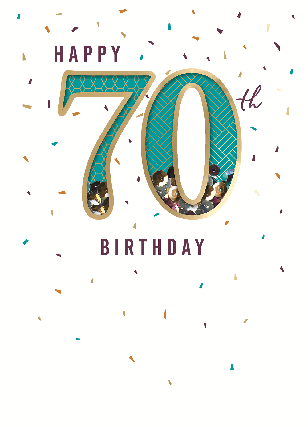 Happy 70th Birthday Sequins Embellished Birthday Greeting Card