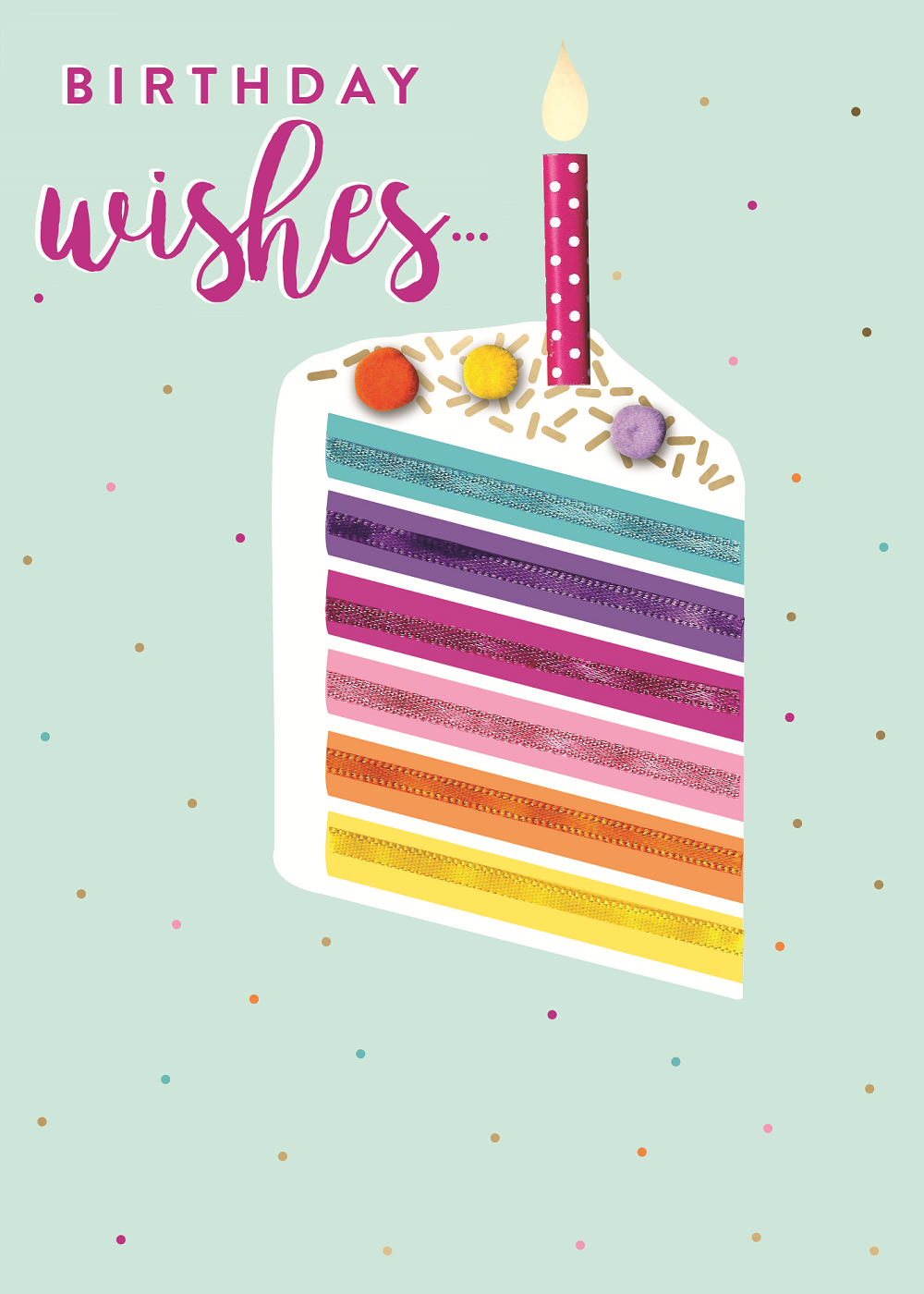 Slice Of Cake & Rolled Candle Embellished Birthday Greeting Card